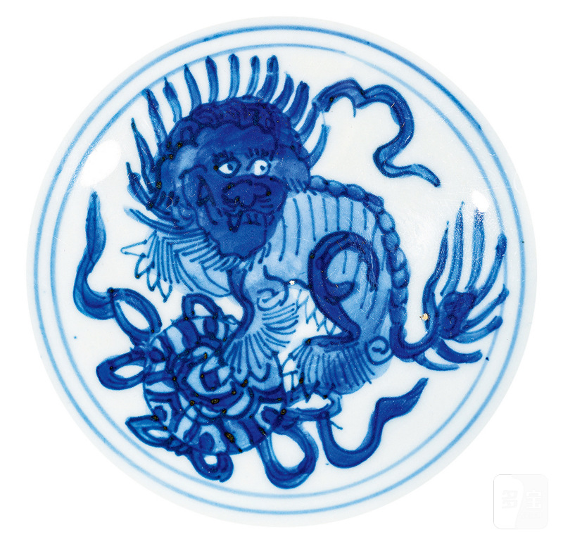 明万曆 青花双狮戏绣球纹宫碗 - 图2